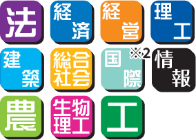 法学部・経済学部・経営学部・理工学部・建築学部・総合社会学部・国際学部(国際学科グローバル専攻のみ)・情報学部・農学部・生物理工学部・工学部