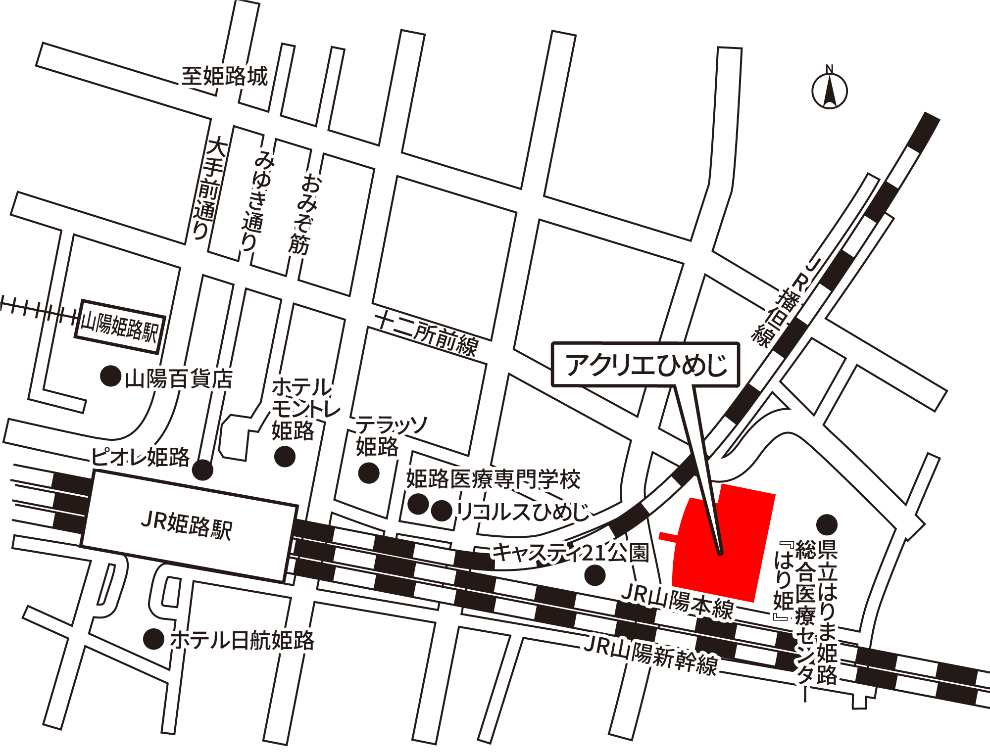 アクリエひめじ（姫路市文化コンベンションセンター） 地図