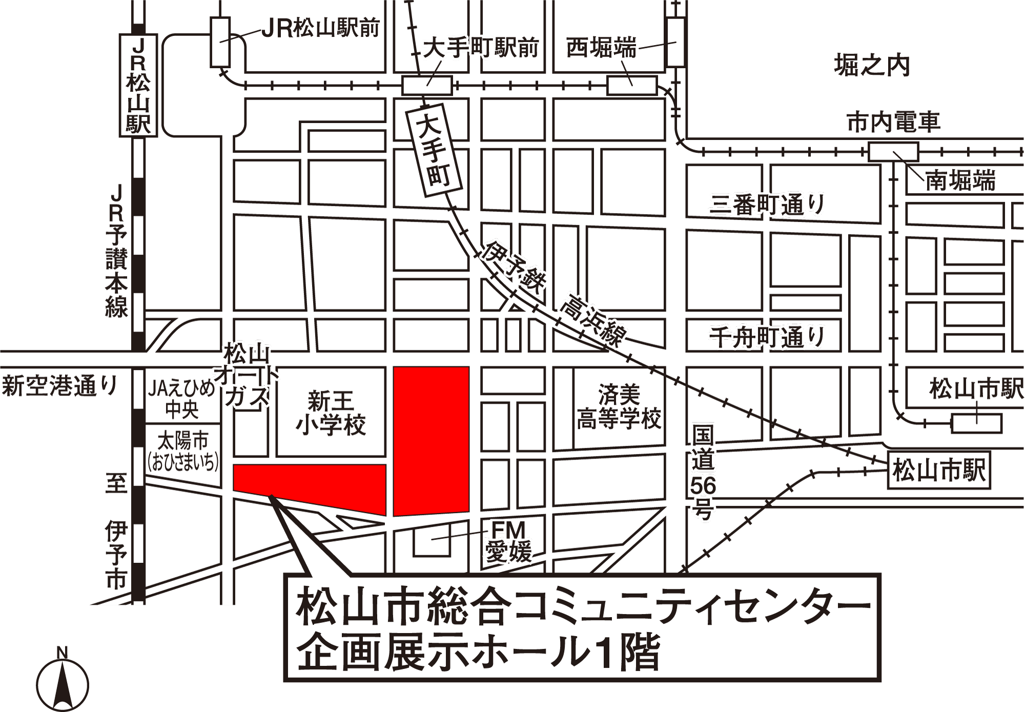 松山市総合コミュニティセンター企画展示ホール1階 地図